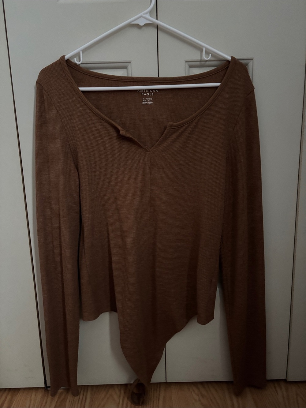 American Eagle Outfitters Brown V-Notch Long Sleeve Top